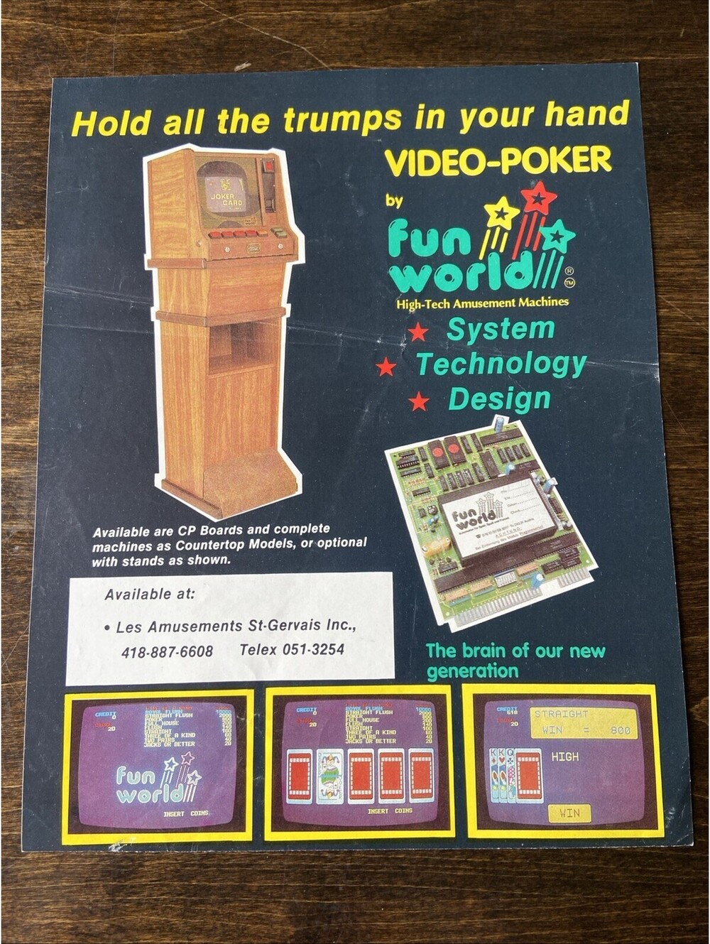 Fun World Video Poker Arcade Pinball FLYER Original Ad Promo Poster Not PCB
